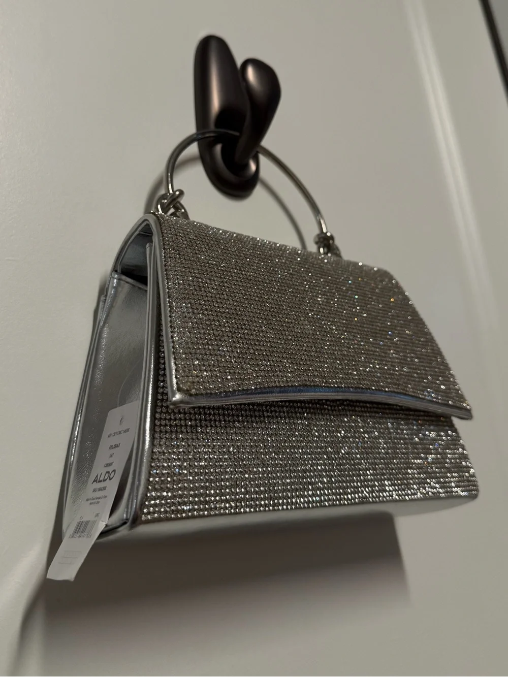 NWT ALDO Felisiax Silver Rhinestone Top Handle Evening Bag Clutch Crossbody